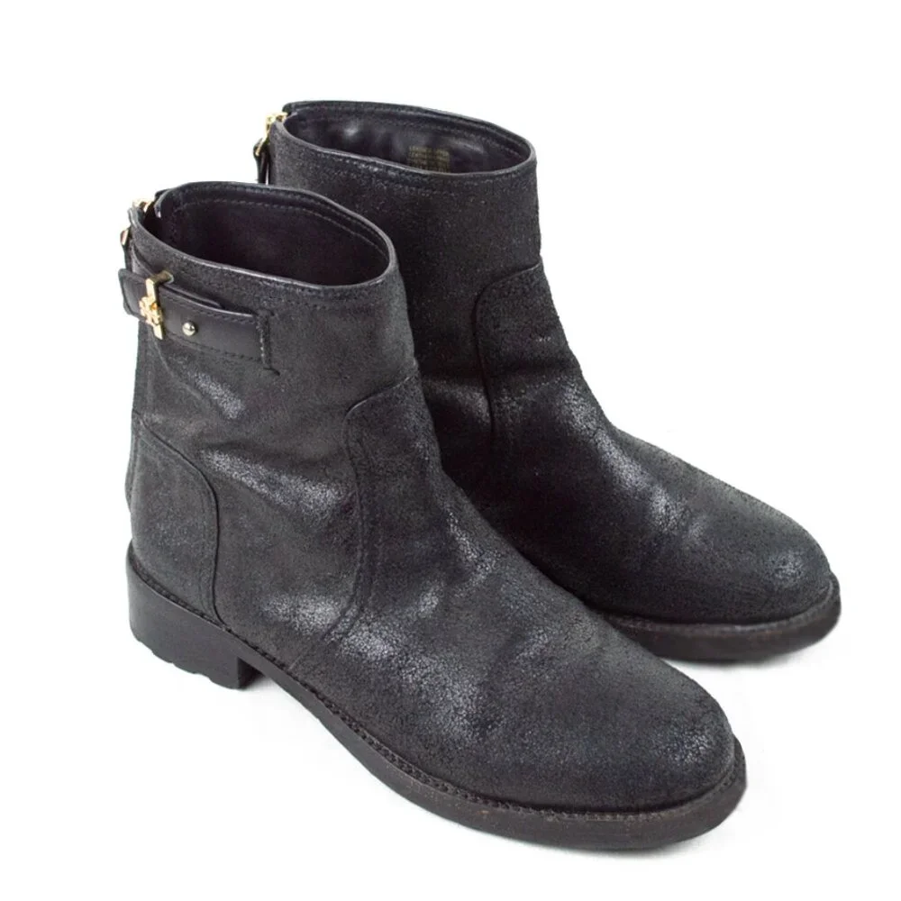 Tory Burch 'Selena' Black Distressed Leather Ankle Biker Boot